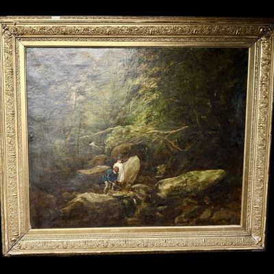 Andrew Nicholl (Irish, 1804-1886) Rocky Glen, Tollymore Park, Oil on Canvas