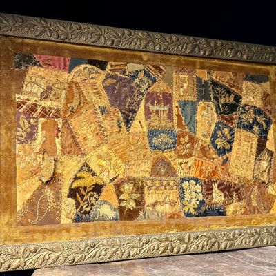 Large Framed Victorian Crazy Patchwork Sampler with Masonic and Patriotic Motifs
