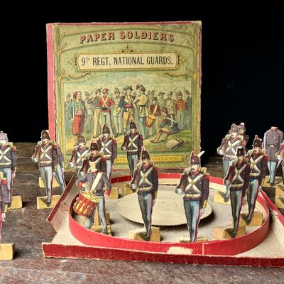 A Set of McLoughlin Bros. 9th Regt. National Guards Mechanical Paper Soldiers with Box Lid