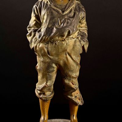 Attributed to Waclaw Szczeblewski, Le Siffleur, Cast Metal Sculpture of a Whistling Boy