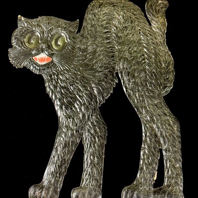 Large Vintage Embossed Arched-Back Black Cat Halloween Die-Cut Decoration