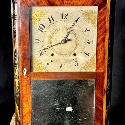 Seth B. Bradley Transitional Mahogany Veneer Shelf Clock