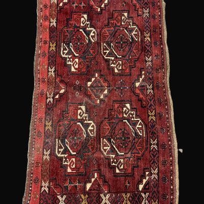 Hand-Knotted Tribal Rug with Geometric Medallion Design