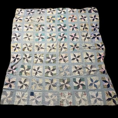 Antique American Hand Pieced Cotton Patchwork Star Quilt Top