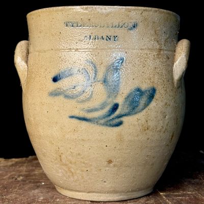 Tyler and Dillon Albany Salt Glazed Stoneware Jar with Cobalt Floral Decoration