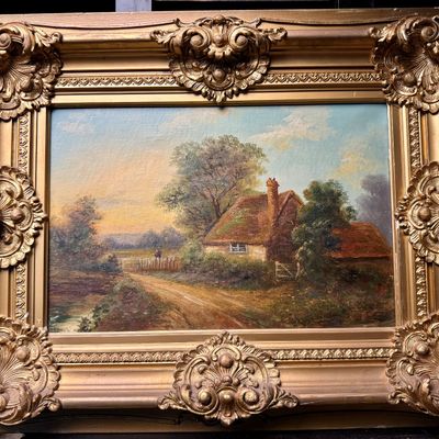C. Lever, Oil on Canvas, Rural Cottage Landscape