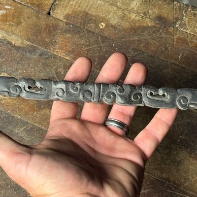 Carved Hardwood Decorative Border Element with Archaic Scroll Motifs