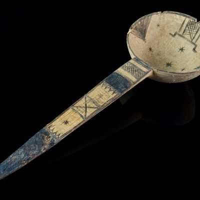 Tuareg Pyrography Decorated Hand Carved Wooden Ladle