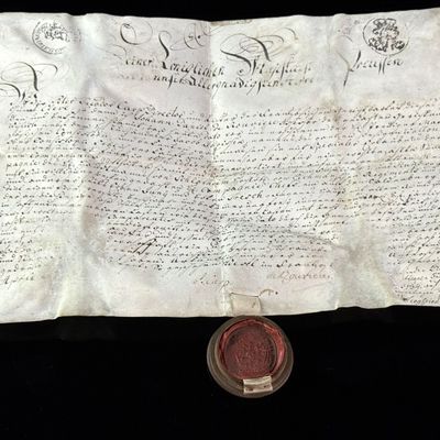 1734 Prussian Vellum Manuscript Document Mentioning Infantry Regiment No. 27 with Skippet Seal