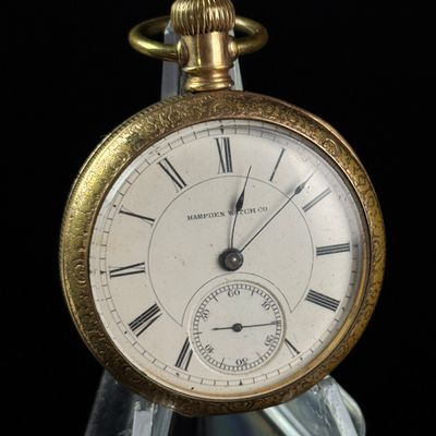 Hampden Watch Co 18-Size Gold-Filled Sidewinder Pocket Watch Runs