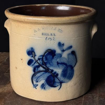 N.A. White and Son Utica New York Two Gallon Cobalt Blue Decorated Stoneware Crock
