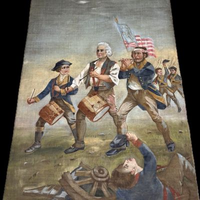 Turn of the Century Hand-Painted Muslin Tapestry Copy of The Spirit of '76 by Archibald Willard