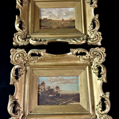A Pair of 19th Century European School Landscape Oil Paintings on Wood Panel