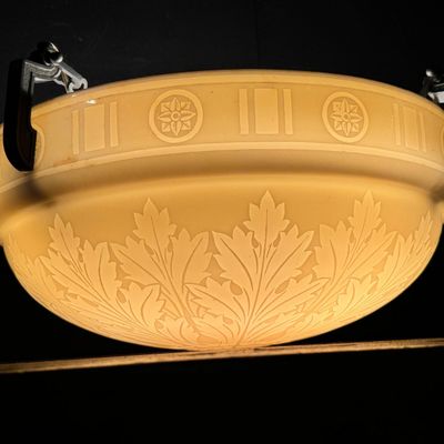 Large Steuben Calcite Glass Four-Light Chandelier from the Langdon Mansion