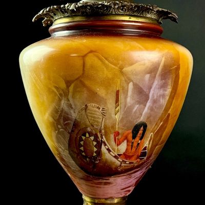 Victorian Pittsburgh Lamp Brass and Glass Co Native American Indian Gone With The Wind Oil Lamp