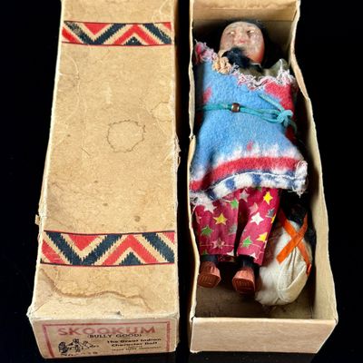 Vintage Skookum Bully Good Indian Character Doll with Original Box and Papoose