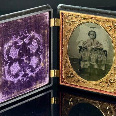 Mary E. Long Reid Sixth-Plate Post-Mortem Ambrotype in Thermoplastic Union Case, 1863