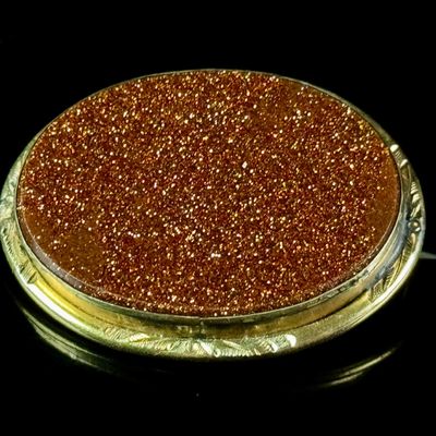 Victorian 14k Gold and Goldstone Cabochon Brooch