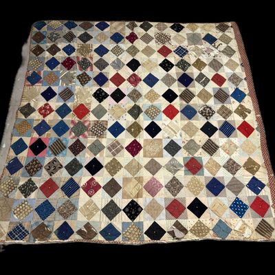 Antique American Hand Pieced and Tied Patchwork Scrap Quilt