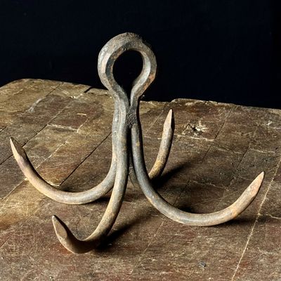 Antique Hand Forged Wrought Iron Four Pronged Trap Drag