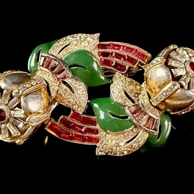 Sale Photo Thumbnail #135: A Coro Craft Duette Quivering Camellia Enameled and Rhinestone Combination Brooch