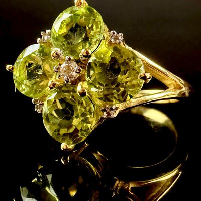 Sale Photo Thumbnail #139: Annabella Collection Gold Flash Sterling Silver Hunan Peridot and White Topaz Floral Motif Ring