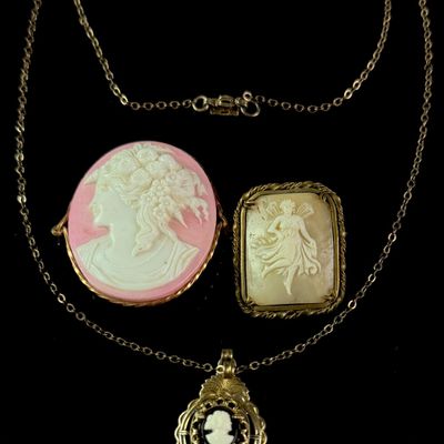 Sale Photo Thumbnail #15: A Trio of Vintage Cameo Jewelry Pieces