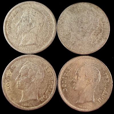 Sale Photo Thumbnail #77: Four Venezuela 0.5 Bolivar Silver Coins, 1936-1948