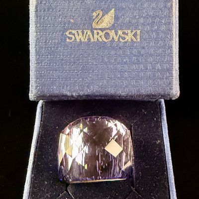Sale Photo Thumbnail #159: Swarovski Nirvana Purple Crystal Cocktail Ring Size 52 with Presentation Box