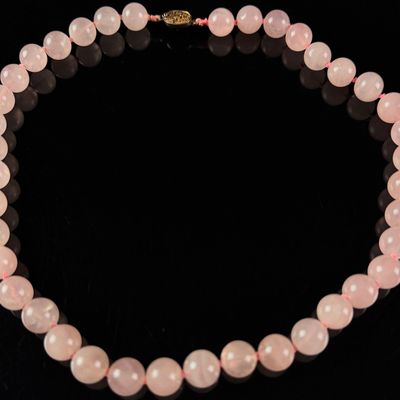 Sale Photo Thumbnail #53: Rose Quartz Individually Knotted Bead Necklace with Silver Filigree Clasp