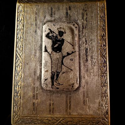 Sale Photo Thumbnail #127: Vintage Silver Plated Nickel Silver Vesta Case with Golfer Motif