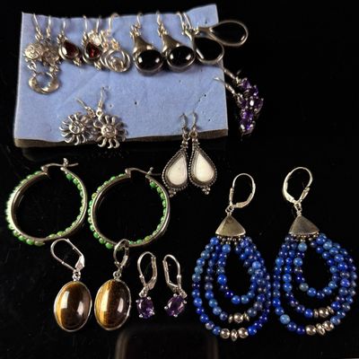 Sale Photo Thumbnail #220: A Sterling Silver and Gemstone Earring Lot