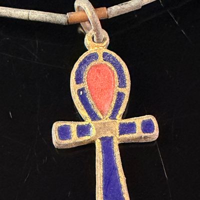 Sale Photo Thumbnail #63: MMA 1976 Egyptian Revival Enamel and Turquoise-Color Bead Ankh Necklace