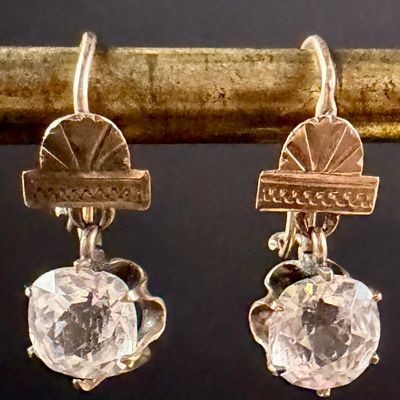 Sale Photo Thumbnail #81: A Pair of Victorian 10K Gold and Colorless Faceted Stone Earrings