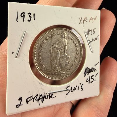 Sale Photo Thumbnail #59: 1931 B Switzerland Silver 2 Francs Coin