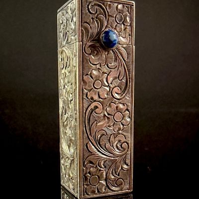 Sale Photo Thumbnail #200: Sterling Silver Floral Repousse Lipstick Case and Mirror