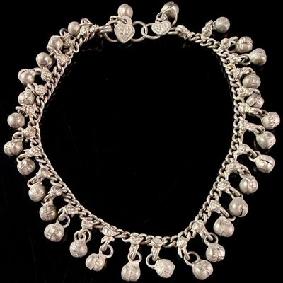 Sale Photo Thumbnail #157: A Silver Ethnic Curb Link Bell Fringe Anklet