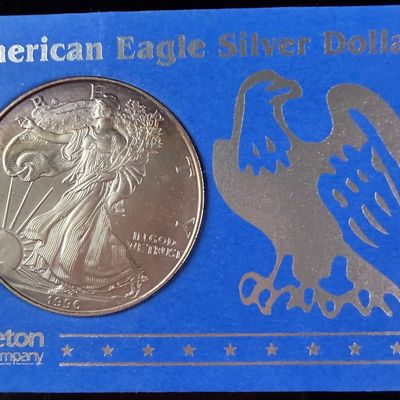 Sale Photo Thumbnail #160: US 1996 American Eagle 1 oz Fine Silver Dollar in Littleton Coin Company Packaging