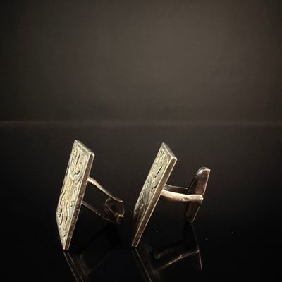 Sale Photo Thumbnail #93: A Pair of Mexican Sterling Silver Square Scrollwork Cufflinks