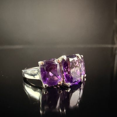 Sale Photo Thumbnail #187: Sterling Silver and Amethyst Three-Stone Cocktail Ring