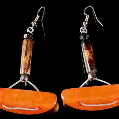 Sale Photo Thumbnail #100: A Pair of Catalan Amber and Mixed Media Statement Drop Earrings