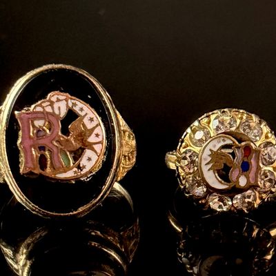 Sale Photo Thumbnail #221: Two Daughters of Rebekah Fraternal Rolled Gold Plate and Enamel Rings