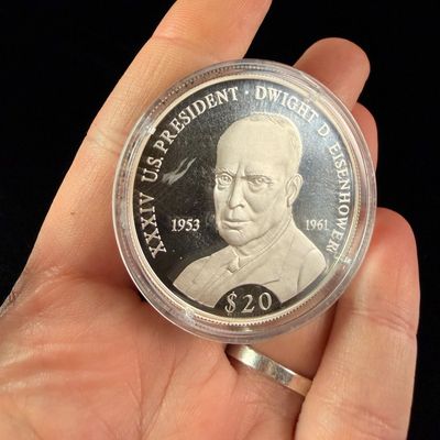 Sale Photo Thumbnail #164: Republic of Liberia 2000 US President Dwight D Eisenhower 20 Dollar Silver Proof Coin