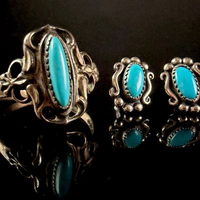 Sale Photo Thumbnail #32: Bell Trading Post US Sterling Silver and Turquoise Jewelry Suite