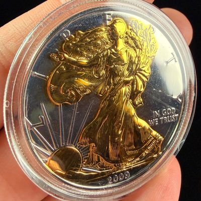 Sale Photo Thumbnail #203: 2009 US American Silver Eagle 1 Dollar 1 oz Fine Silver Coin with Selective Gold Plating