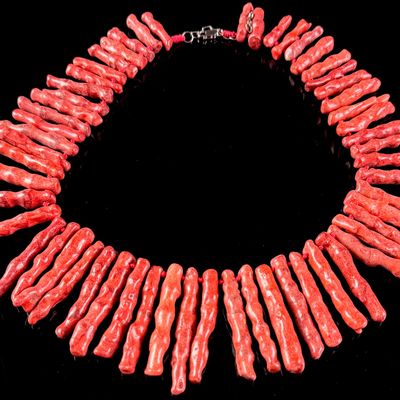 Sale Photo Thumbnail #14: Graduated Red Branch Coral Fringe Necklace with Sterling Silver Clasp