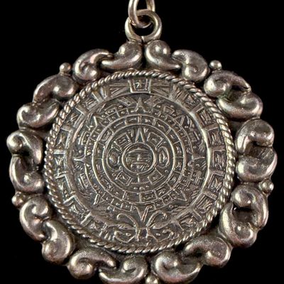Sale Photo Thumbnail #165: Mexican Sterling Silver Aztec Sun Stone Calendar Pendant