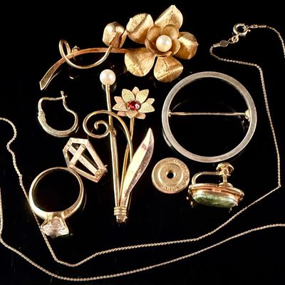 Sale Photo Thumbnail #122: A Collection of Vintage Gold Filled Jewelry Including Wells and Van Dell Brooches