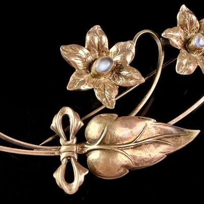 Sale Photo Thumbnail #61: Sterling Silver and Moonstone Floral Spray Brooch