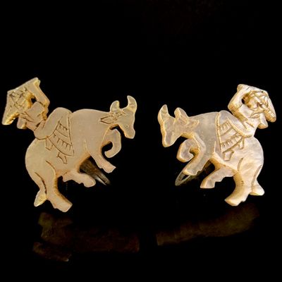 Sale Photo Thumbnail #90: A Pair of Japanese Hand-Carved Mother-of-Pearl Water Buffalo Earrings